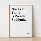 Epictetus stoic quote print in rose gold frame on wooden surface, minimalist wall decor