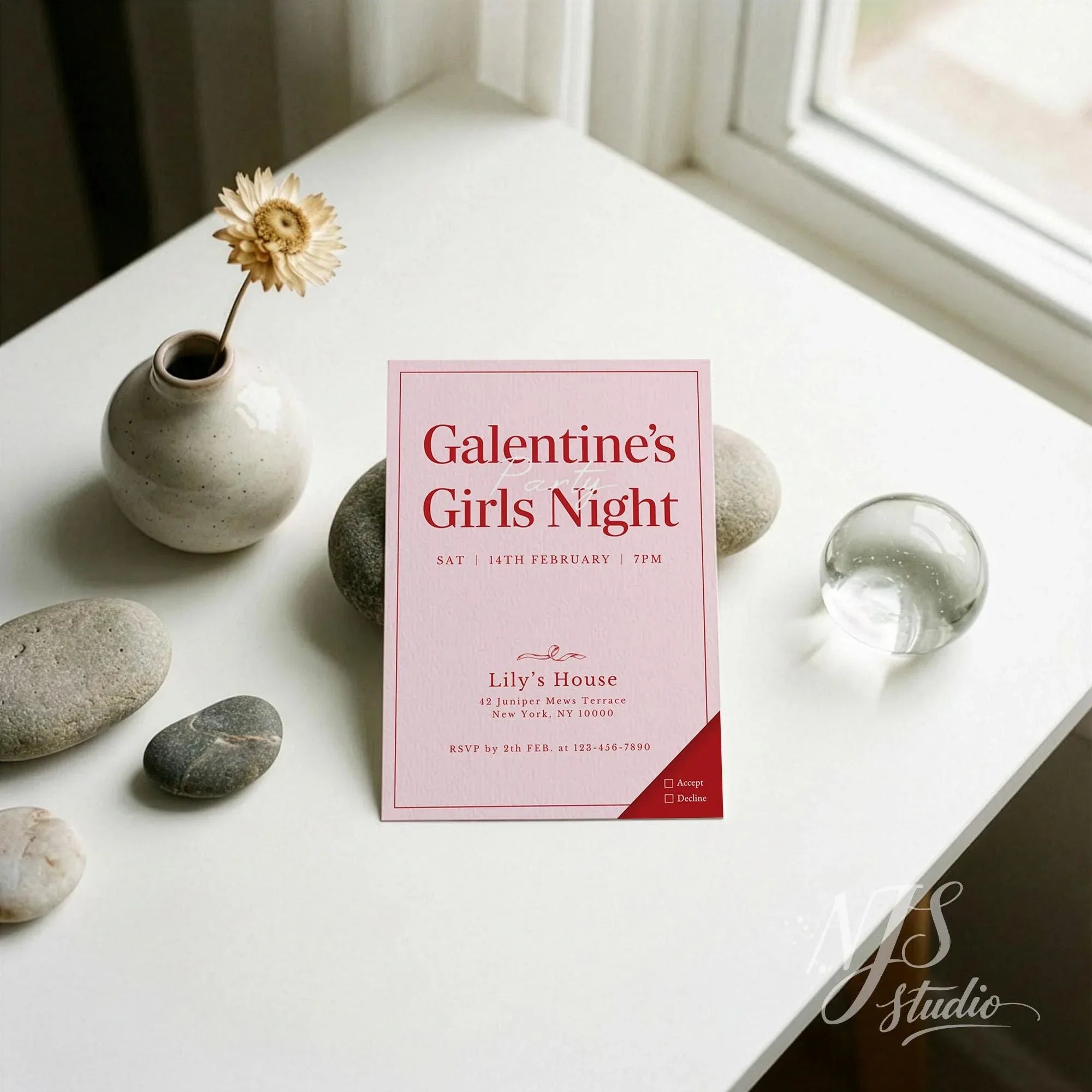 Galentine's Party Invitation: Girls Night Canva Template (Editable)