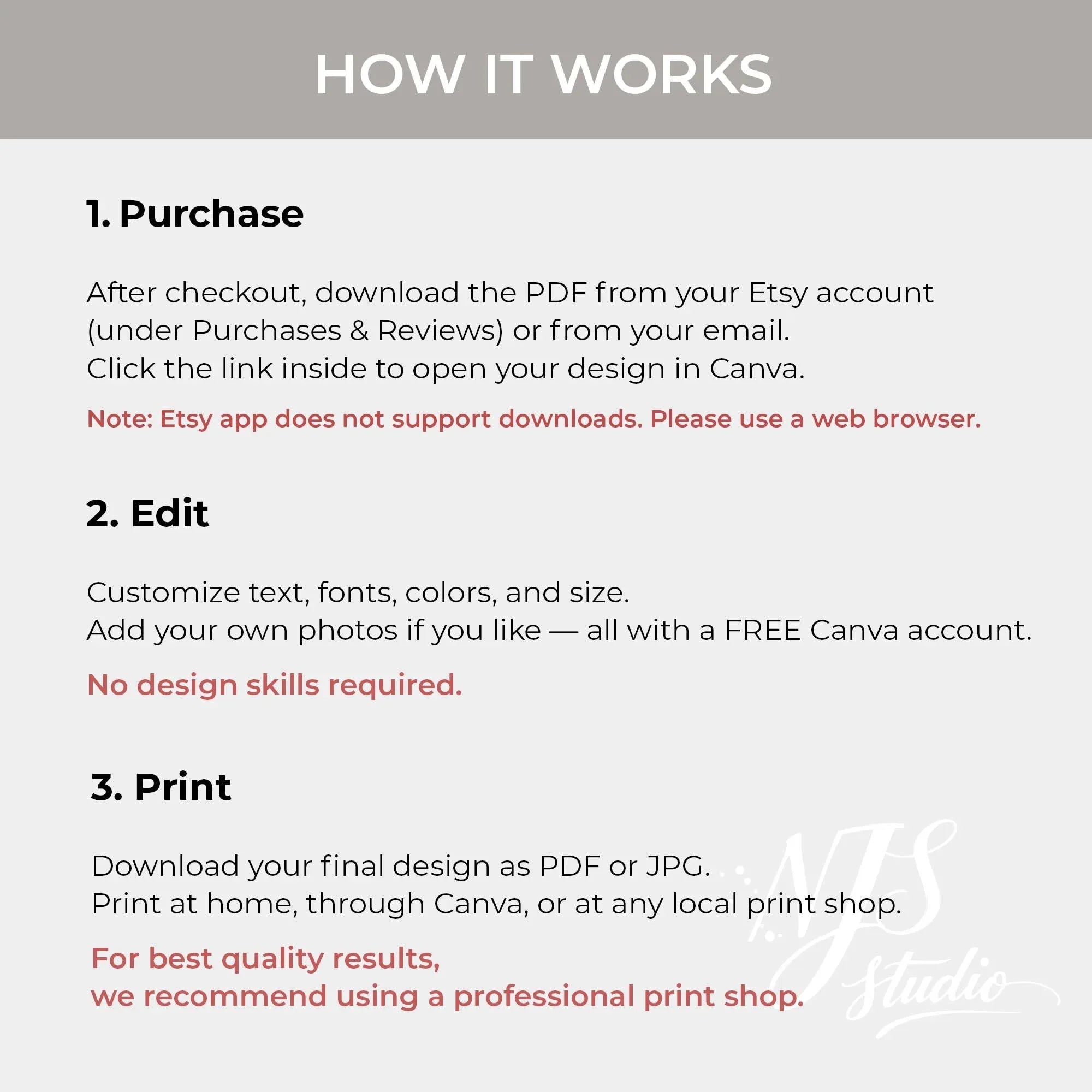 Step-by-step Canva invitation editing guide by NJS studio, creative digital craftery