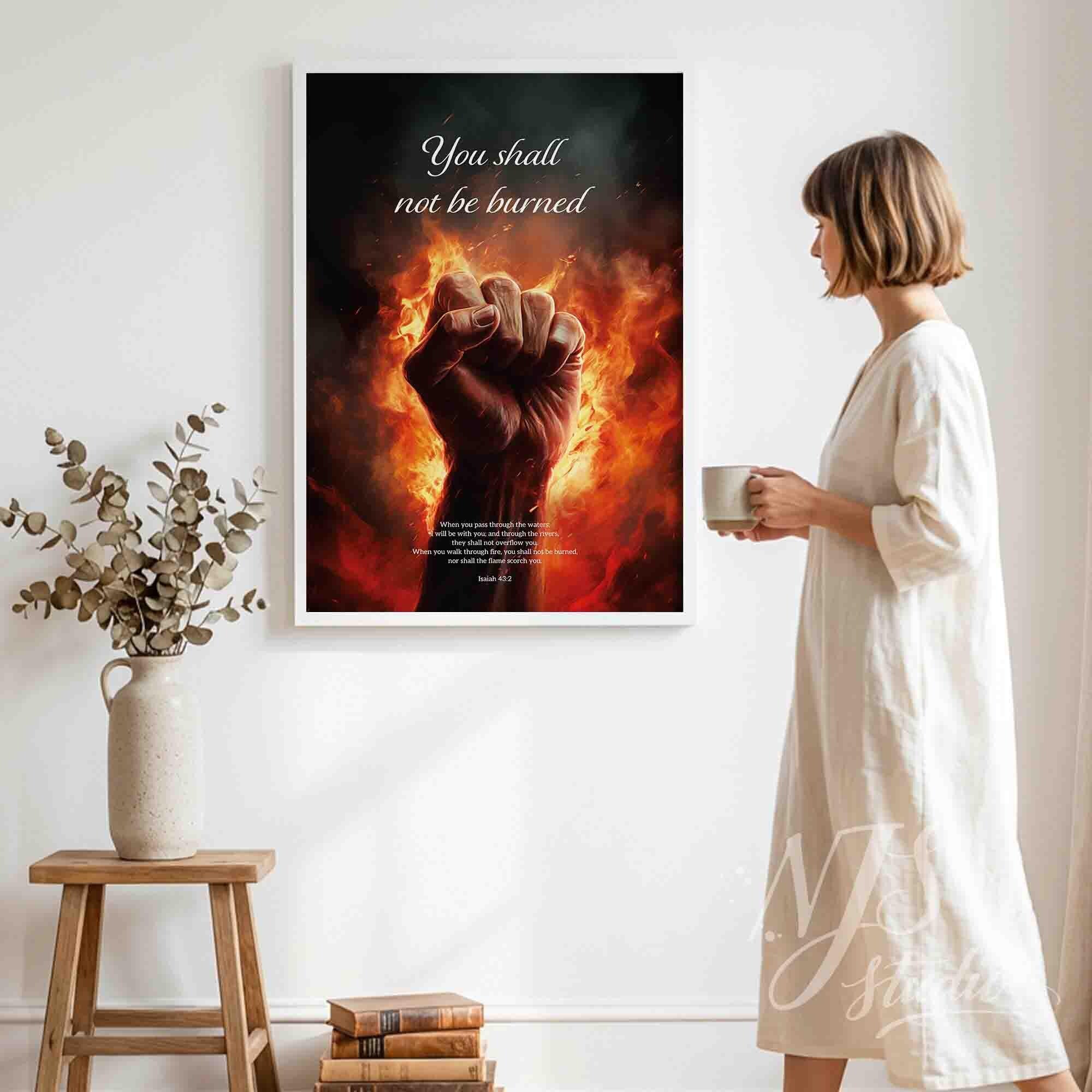 Large scripture wall decor displayed in a minimal living room setting.